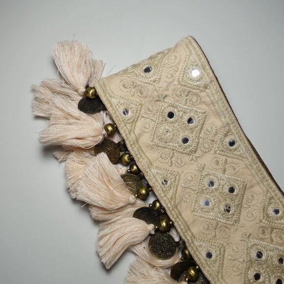 Miss June Paris Embroidered Bohemian Fringe Belt w/ Coin & Leather Accents, Sz 2 main image 8